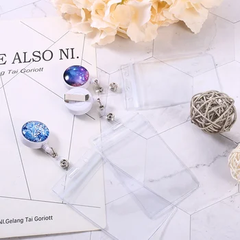 

6 Pcs/Set Retractable Nurse Badge Reel Clip Starry Sky Marble Pattern IC Identification Card Plate Holder Key Ring ID Lanyard