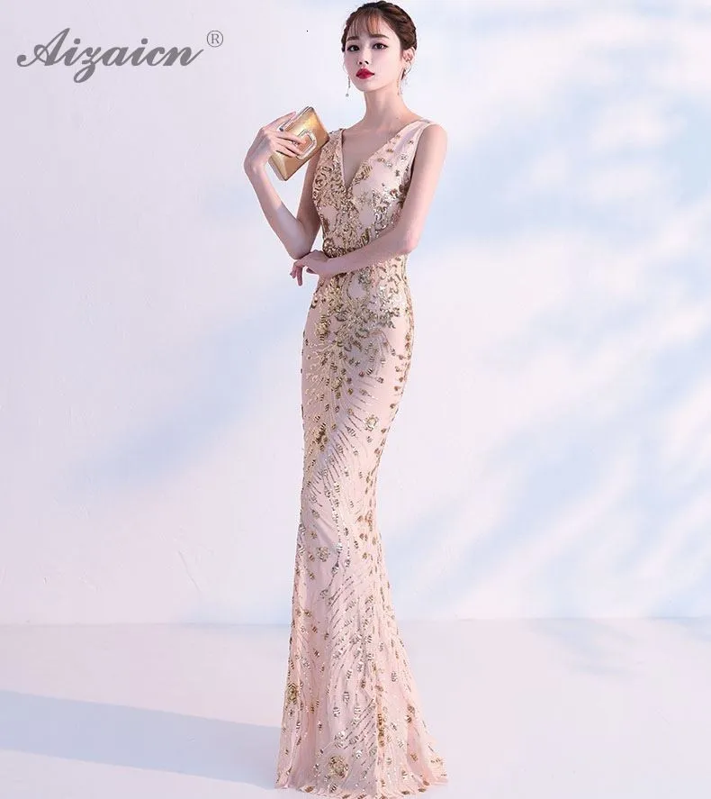 Роскошные блесток Длинные Cheongsam современный Китай Русалка Тонкий вечерние Винтаж платье Qi Pao Для женщин Китайский вечернее китайское платье-Ципао хост платья для женщин