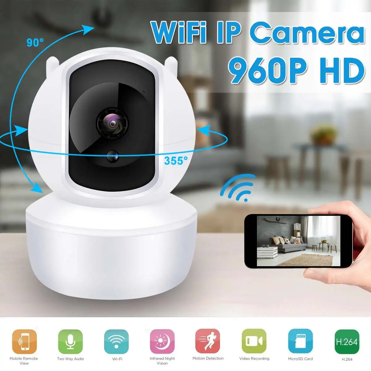 

PTZ Wireless IP Camera 960P Infrared Night Vision Voice Call Home Security Surveillance WiFi Camera Security Camera Support 128G
