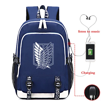 

Female Fashion Bookbag Attack on Titan Cartoon Printed Backpack Usb Charging Backpacks Women/Men Canvas Hiking-Bag School Bag