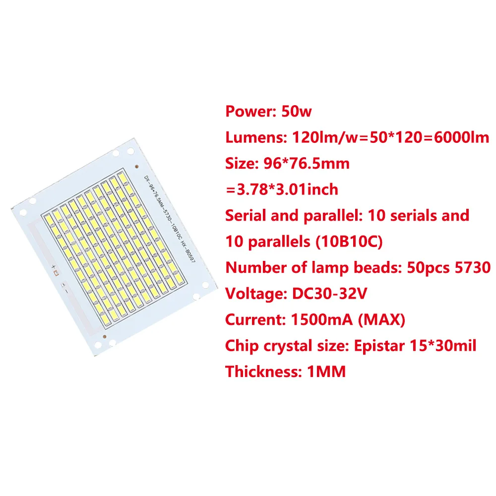 50W LED Diode SMD5730 Flood Light DC30-32V 1500mA Epistar PCB White 6000K LED Chips Plate Resource Floodlight DIY lamp Beads