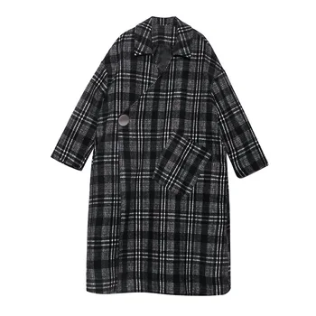 

Woolen Coat Autumn Winter Women Thicken Plus Size Long Cotton Padded Wool Blend Jacket Streetwear Vintage Female Plaid Overcoat