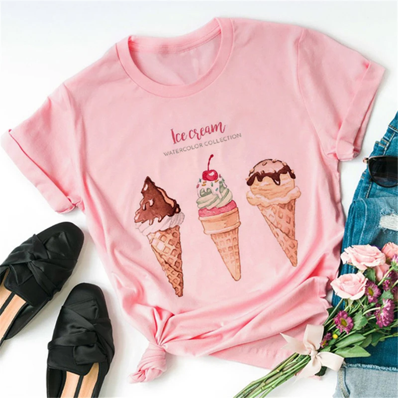 ZOGANKIN New Ice Cream Cute Cartoon Women Pink T shirt Harajuku Kawaii Spring Summer Tshirt Casual Tumblr Outfit Fashion Tops chrome hearts t shirt Tees