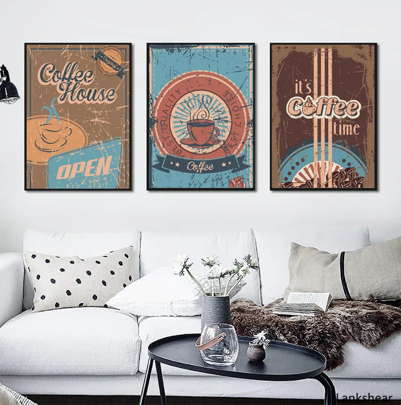 

Nordic Poster Vintage Coffee Oil Canvas Spray Painting Modern Wall Art Pictures For Kitchen Restaurant Home Decoration No Frame