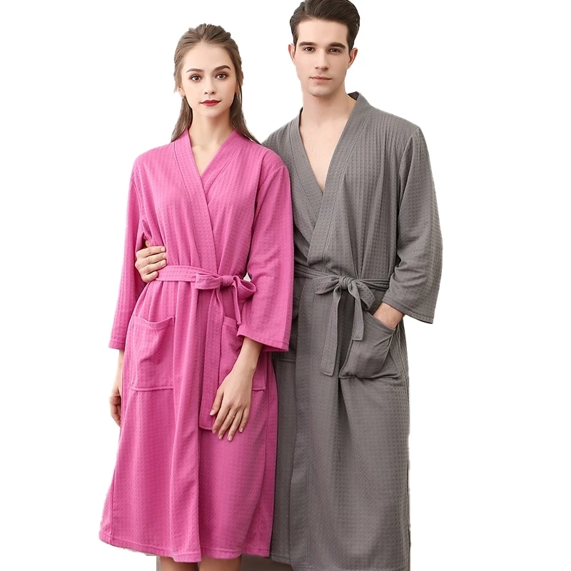 

Sleeping Gown Couple Spring Autumn Solid Color Open Large Size Thin Waffle Fabric Casual Comfortable Long-sleeved Home Wear
