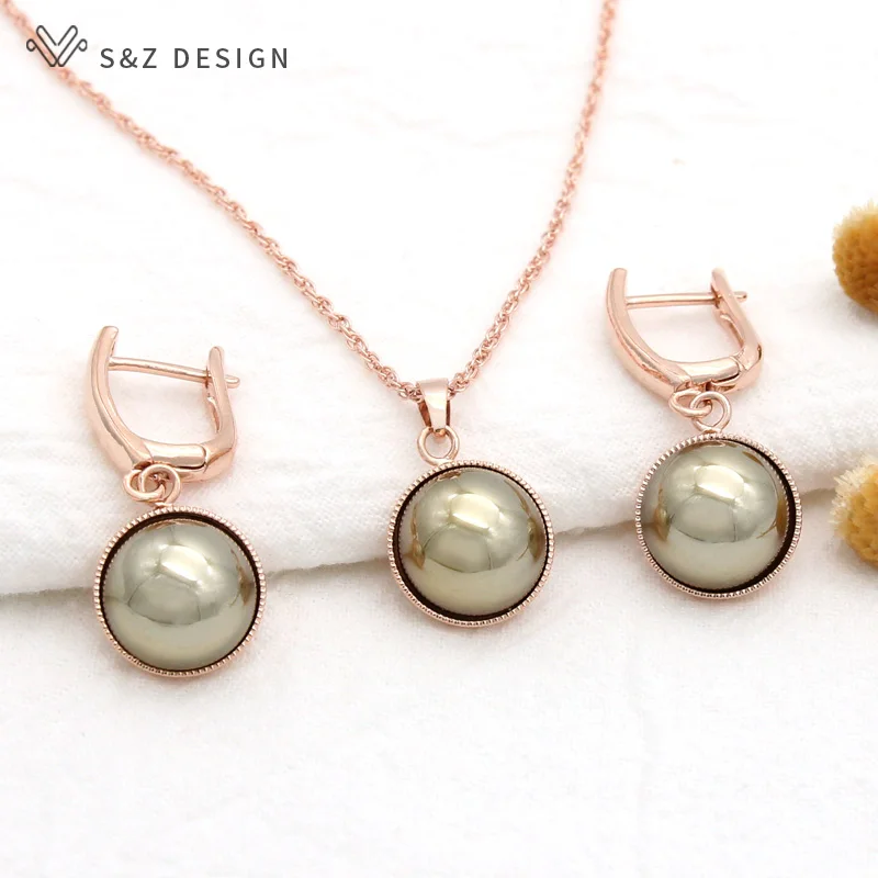 S&Z DESIGN Fashion Colorful Imitation Pearl Dangle Earrings Pendant Necklace Jewelry Sets For Women Wedding Party