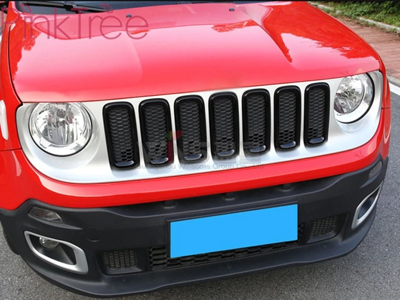 For Jeep Renegade Front Grille Cover Trim Carbon Fiber or Silver Color Car Styling accessories