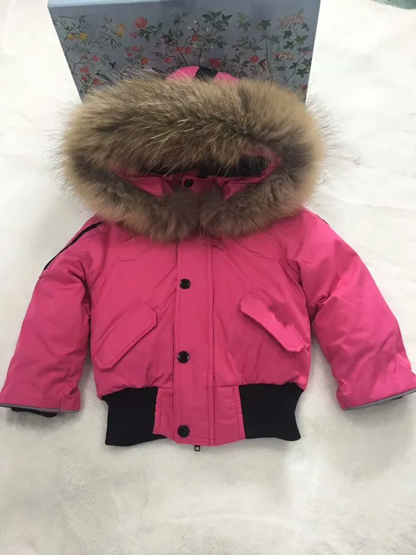 80-145 см, зимняя куртка, детские пуховики, верхняя одежда для мальчиков и девочек на утином пуху с меховым капюшоном, лыжная одежда - Цвет: Розовый