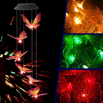 

Color Change Solar Wind Chime Light Solar Lamp Butterfly Waterproof Outdoor LED Hanging Spinner Lamp Decor For Home Party Garden