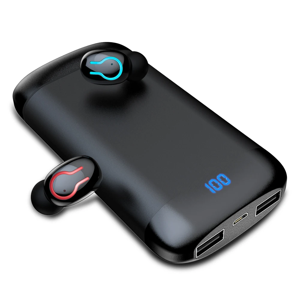 Q66 беспроводные V5.0 Bluetooth наушники HD стерео наушники спортивные водонепроницаемые наушники с двойным микрофоном и 6000 мАч зарядкой от аккумулятора - Цвет: Q66-Black