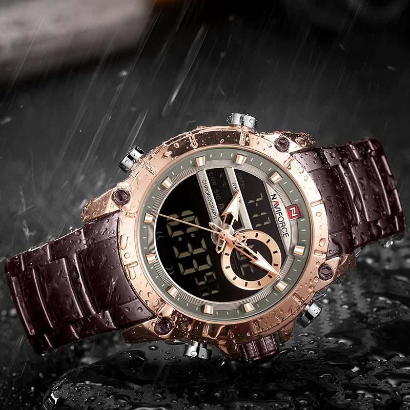 NAVIFORCE Лидирующий бренд Мужские часы Модные Бизнес Кварцевые часы мужские s военные хронограф наручные часы Relogio Masculino 9163