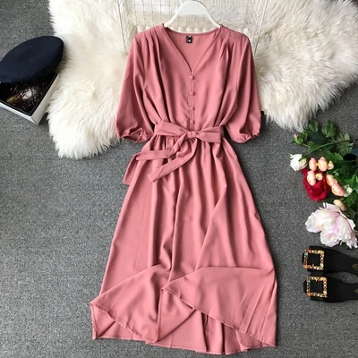Модные летние блузки v-образный вырез средней длины одноцветное платье Vestidos 2021 в