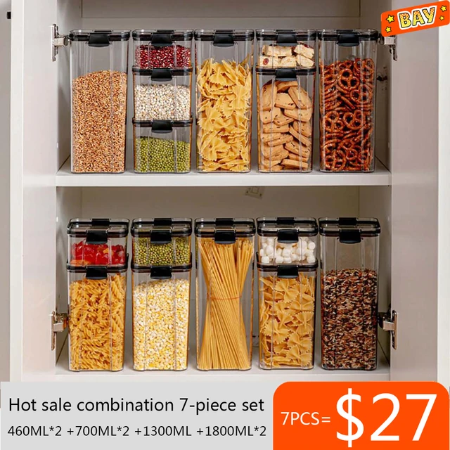 460~1800ml Stackable Storage Box Transparent Kitchen Containers Noodles Spaghetti Sealed Tank Dry Food Cans Organizers Bottles 1