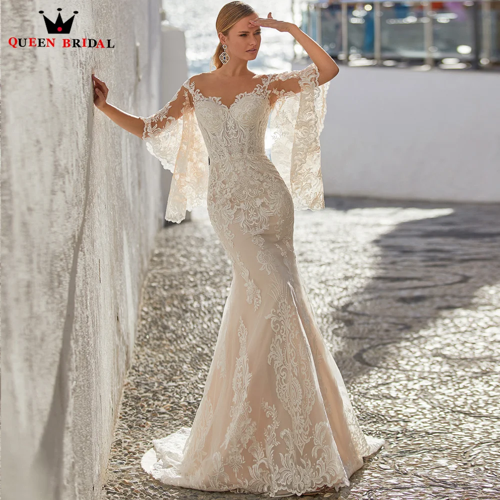 

Elegant Mermaid Wedding Dresses Floor Length Lace up Back Tulle Lace Appliques Bridal Gown 2023 New Design Custom Made DS74