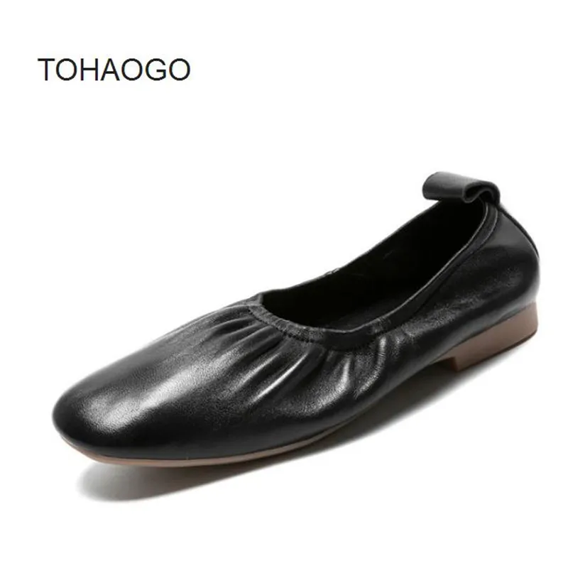 

2019 spring and autumn soft face sheepskin flat shoes women's shoes ballet shoes retro leather gray casual shoes Driving shoes