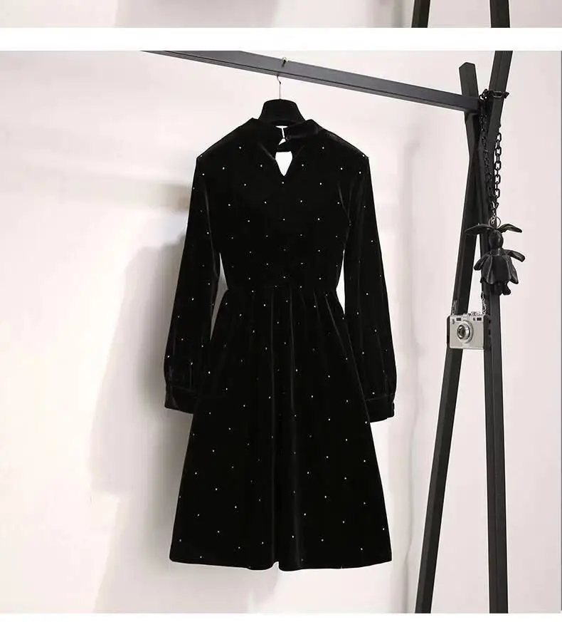 TiLeewon, женское платье размера плюс 4XL, черный цвет, зима-осень, топ, платье с длинным рукавом, вельветовое платье, ТРАПЕЦИЕВИДНОЕ ПЛАТЬЕ с высоким воротом