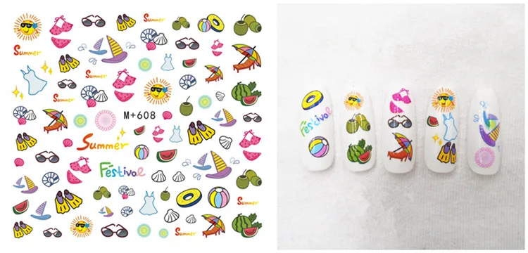 Южная Корея милые водонепроницаемые наклейки для ногтей летний день красочные фрукты наклейки для ногтей хипстерские наклейки для ногтей водяные Цветочные наклейки