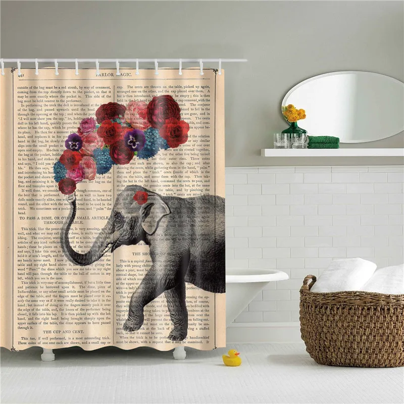Animals Elephant Shower Curtains Pattern Bathroom Curtain Set Nordic Polyester Bath Screens Waterproof With Hooks