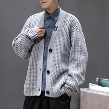 Зимний Кардиган мужской модный сплошной цвет Повседневный v-образный вырез мужской вязаный свитер мужской уличная дикая свободная свитер Мужская одежда M-3XL