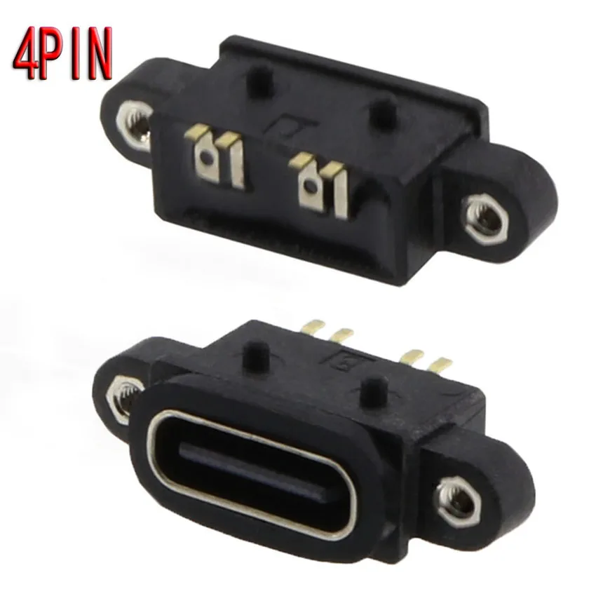 

5-10pcs Micro USB TYPE C 4Pin Waterproof Female USB C Socket Port With Screw Hole Power Charging Interface USB Connector