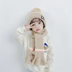 One Piece Hat for Children in Winter with Fluffy Ball Knitted Hat Scarf One-piece Set for Travel to Keep Warm