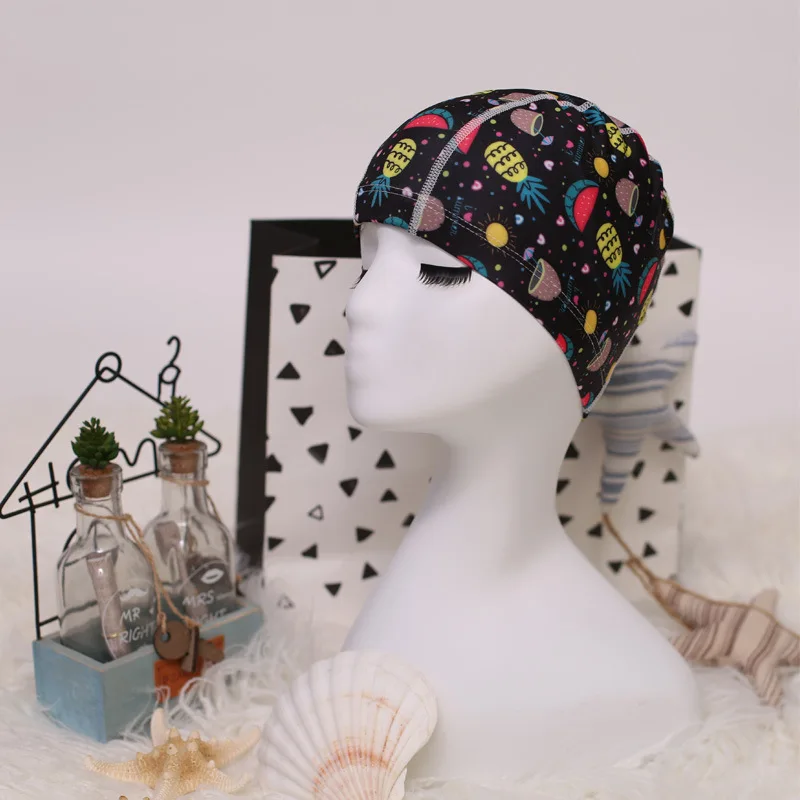 Flower Print Fabric Swimming Cap Swiming Pool Protect Long Hair Ears Hat Swim Bathing Hats Caps for Women Men Adults Ladies Hat