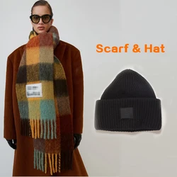 Ac Scarf And Hat Cashmere Shawl in Autumn and Winter2021,Winter Fashion Colored Chequered Scarf Warms Students'Necks and Thicker