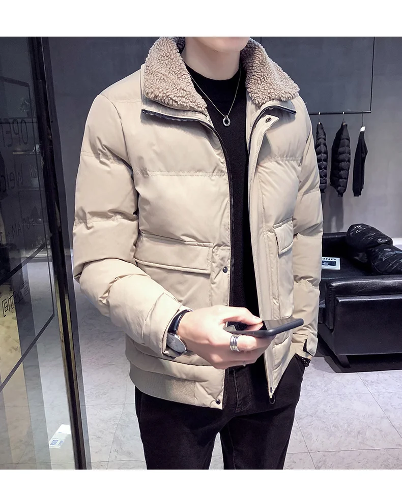Winter new men's sweater cotton padded skirt Korean youth casual cotton collar