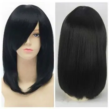 

medium charming style straight black cos Hair Wigs for modern women