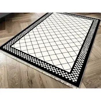 

Slip-resistant Outsole Digital Print Velvet Carpet Checkerboard White 80x150 cm