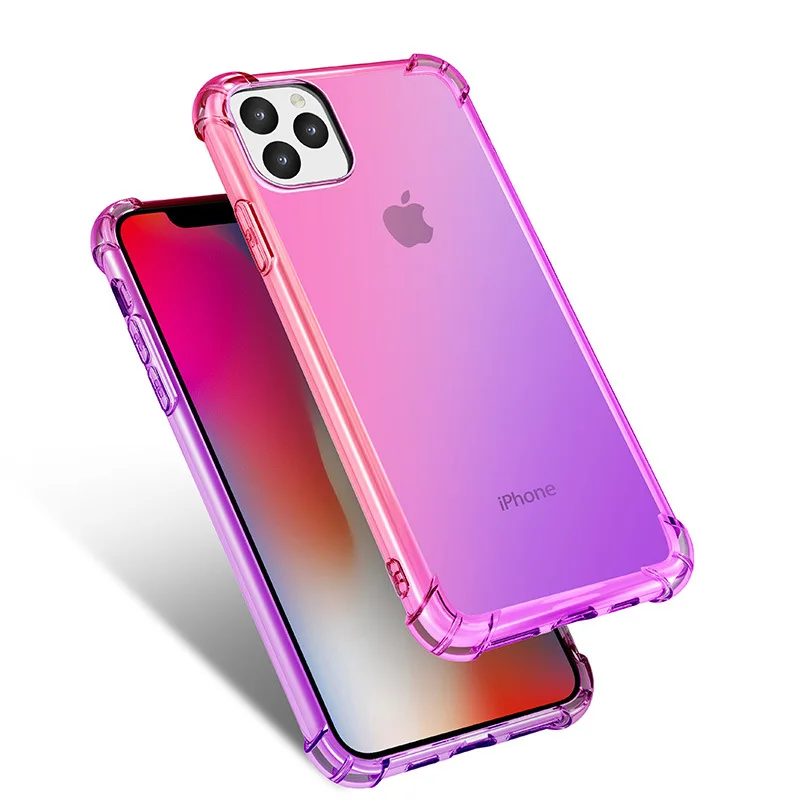 Силиконовая, в цветах радуги чехол для iPhone 11 Pro градиентный Прозрачный чехол для iPhone 11 Pro Max мягкий TPU чехол Coque Shell для iPhone 11 Funda - Цвет: pink purple