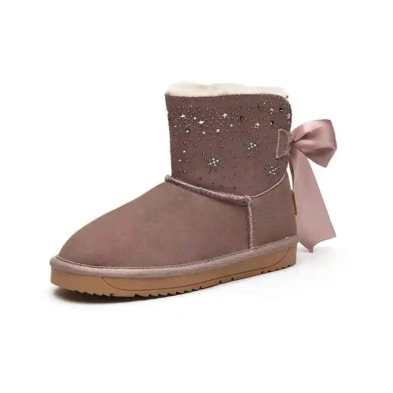 WWKK/зимние ботинки; Уличная обувь из замши; теплые женские ботильоны; женская обувь; женские ботинки; Botas Feminino - Цвет: Розовый