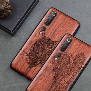 

Elephant Maya Pattern Carved Wood Case For Xiaomi mi 10 redmi note 8 k30 pro Wood Phone Case For Huawei P40 P30 Honor 30 20 Pro