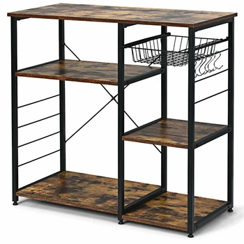 

Industrial Kitchen Baker's Rack Microwave Shelf with 6 Hooks HW63899