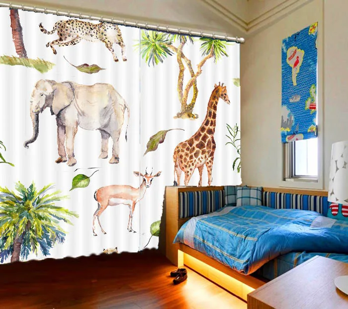 Занавески с милыми животными для гостиной спальни детской комнаты затемняющие