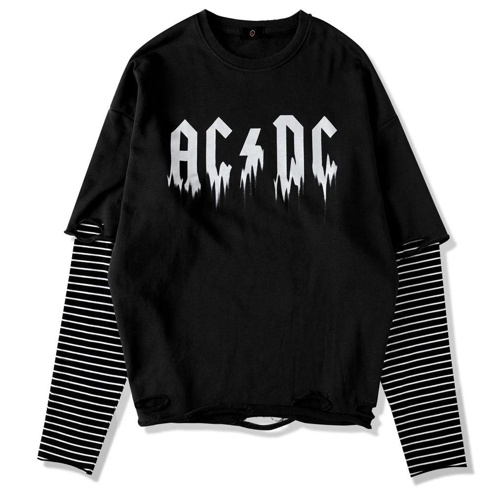 OSCN7 High Street Print поддельные мужские футболки из двух частей футболки с длинными рукавами хип-хоп повседневные женские футболки уличная одежда 2517