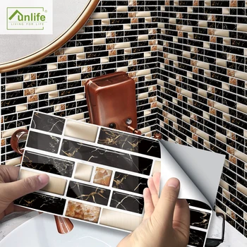 

Funlife® 20x10cm Waterproof Self-adhesive DIY PVC Gold Metallic Black Marble Tile Sticker For Kitchen Bathroom Home Tile Decor