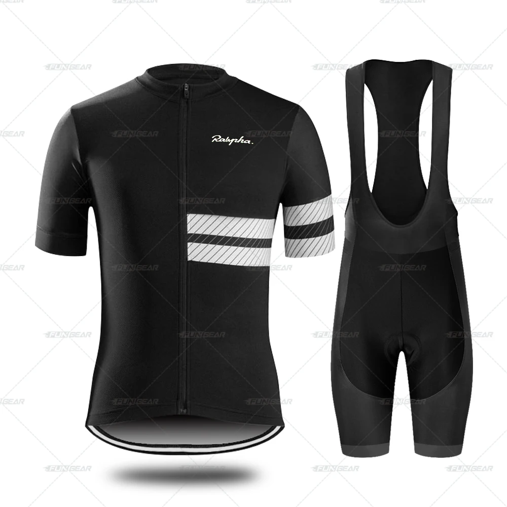 Raphaing одежда для велоспорта Джерси набор мужской короткий рукав Повседневная велосипедная одежда гель велосипедные шорты с подкладкой комплект дышащий - Цвет: Bib black set