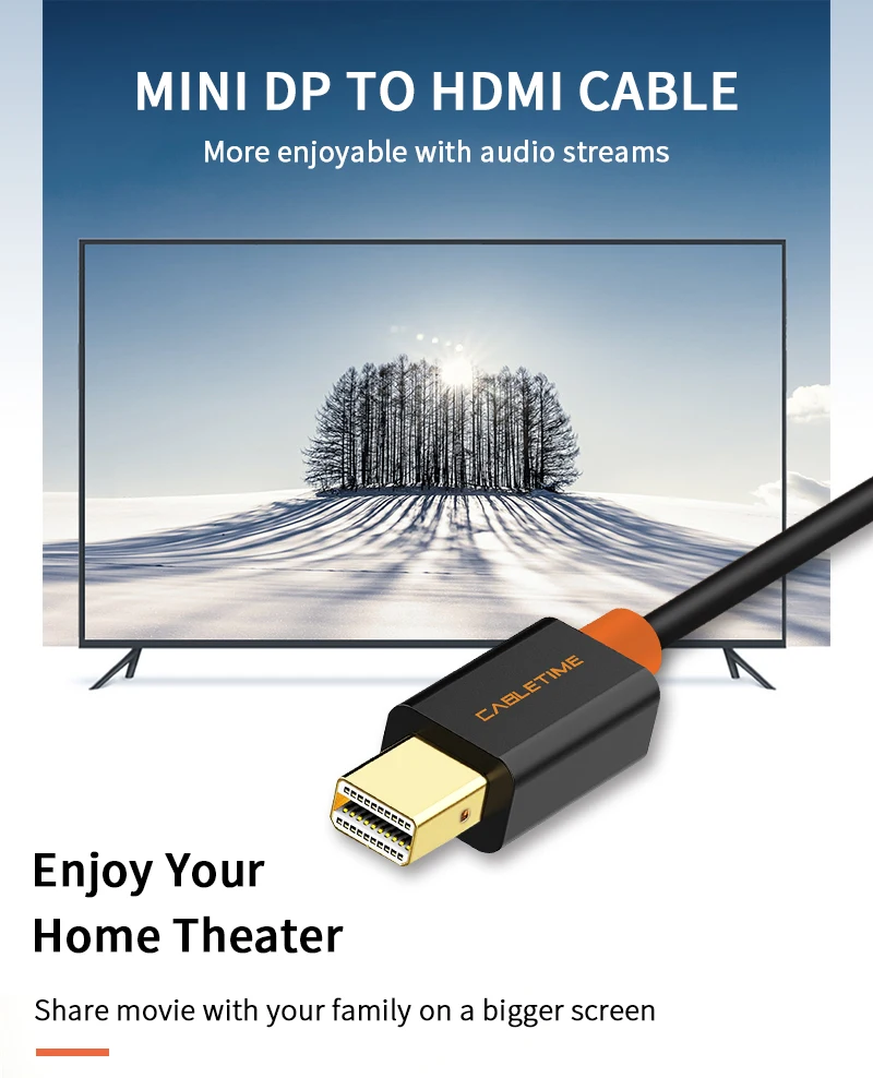 CABLETIME Новое поступление Thunderbolt 4K Mini DisplayPort Адаптер DP к HDMI DP кабель для 1080P ТВ компьютер MacBook C056