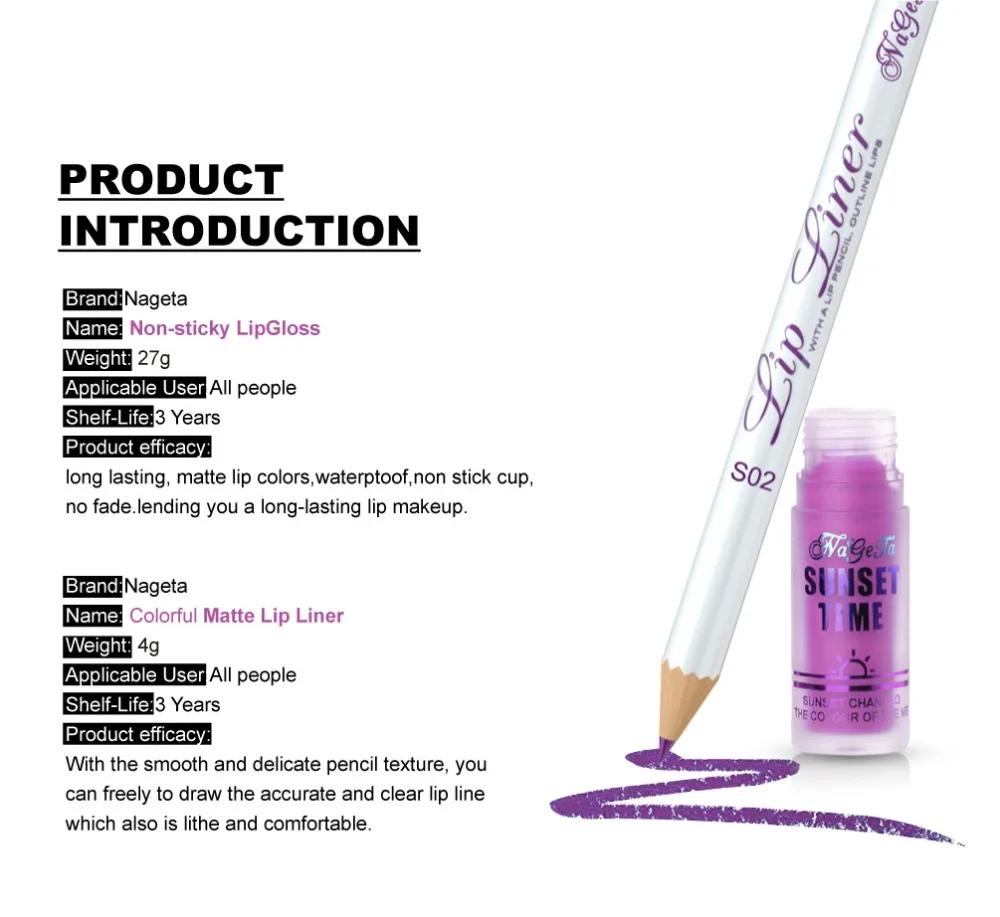 Sexy Matte Lipstick Liquid Sets Moisturizer Velvet Lipgloss Lip Liner Kits Waterproof Red Purple Lip Gloss Makeup 2pcs