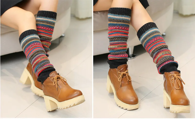 New Winter Thermal Cashmere Stockings Women Knee Socks Wool Colorful Women's Knitted Socks Thicken Girl Warm Socks WS048