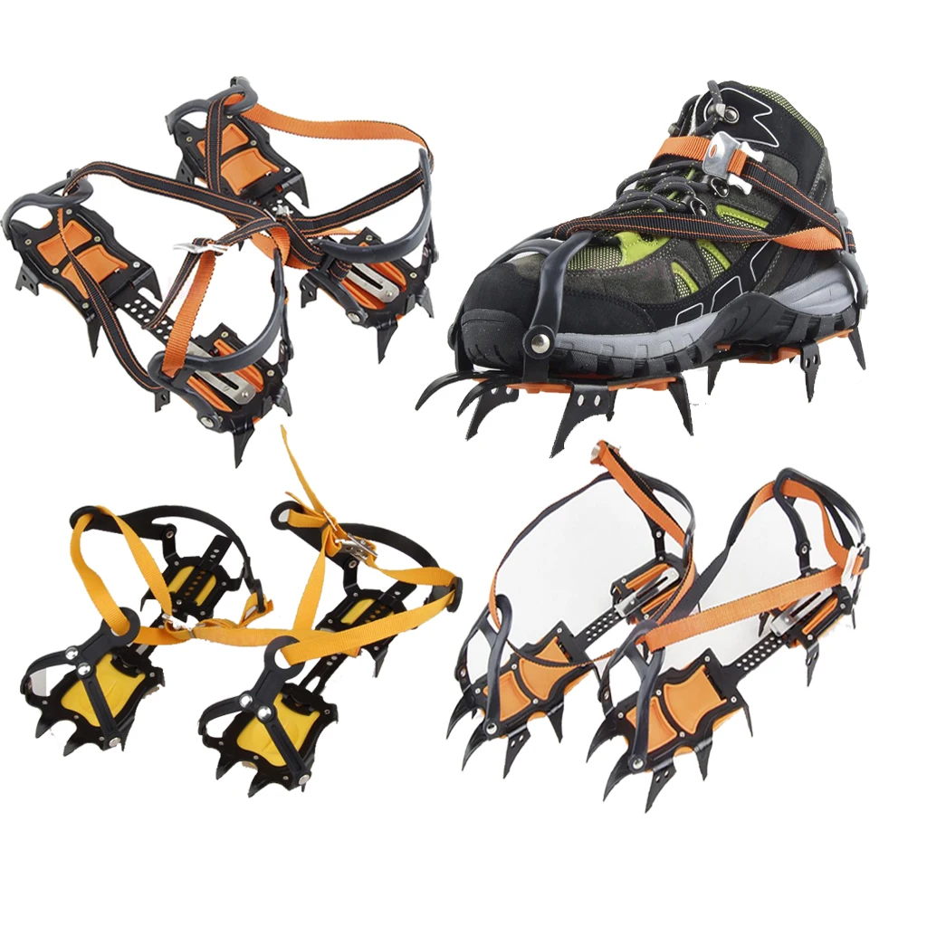 

10 (12) Teeth Ice Climbing Snow Boot Shoe Covers CRAMPONS Cleats Gripper Have Nylon Strap Band and Metal Buckle
