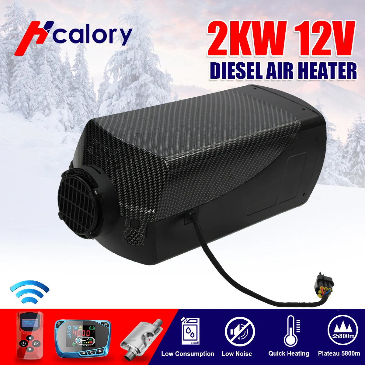 

12V 2KW Car Diesels Air Parking Heater Car Heater LCD Remote Control Monitor Switch + Silencer for Trucks Bus Trailer Heater