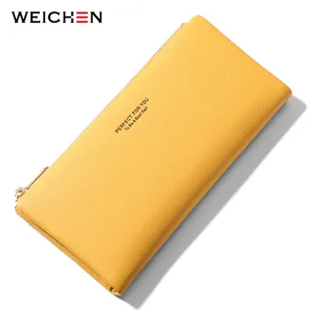 

WEICHEN Soft Leather Women Wallets Purse Card Holder Zipper Phone Pocket Long Wallet Carteira Portfel Forever Young Female Purse