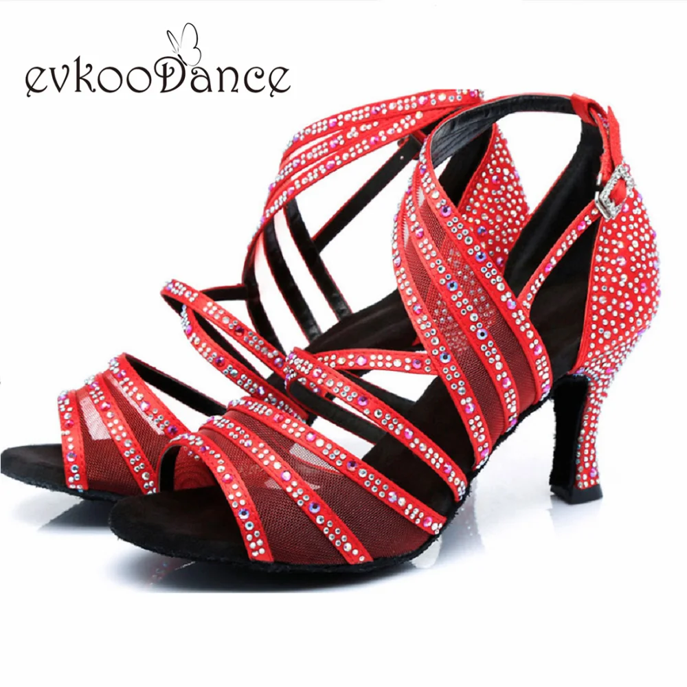 Женские туфли для латинских танцев Evkoodance красные/хаки/черные/коричневые со