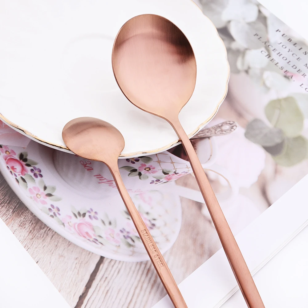 Rose Gold Cutlery Set 16Pcs Knife Fork Coffee Spoons Dinnerware Set Stainless Steel Tableware Western Kitchen Silverware cutlery set,western style cutlery set,stainless steel cutlery set