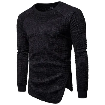 

Men's T-shirt 3D court wind embossed brand top with sloping hem fashion solid color Pullover men's T-shirt