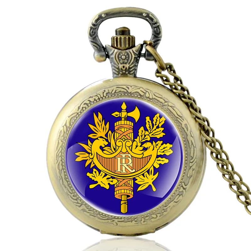 

Classic French National Emblem Pattern Bronze Vintage Quartz Pocket Watch Men Women Charm Pendant Necklace Hours Clock Gifts