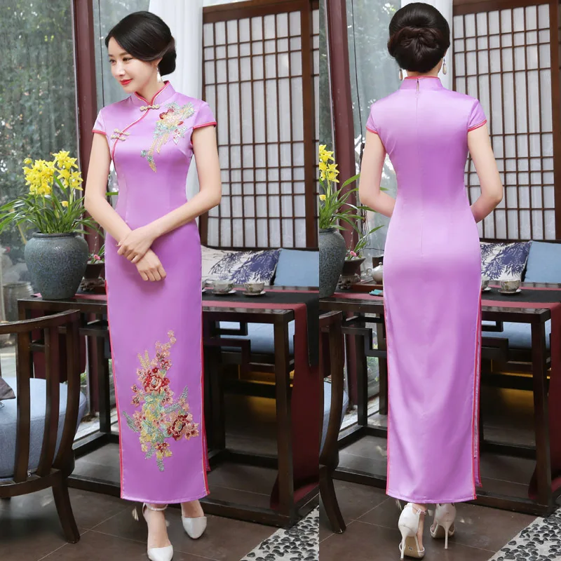 Мода Moedern Cheongsam длинное красное традиционное китайское стильное весеннее платье вечерние платья восточные воротники