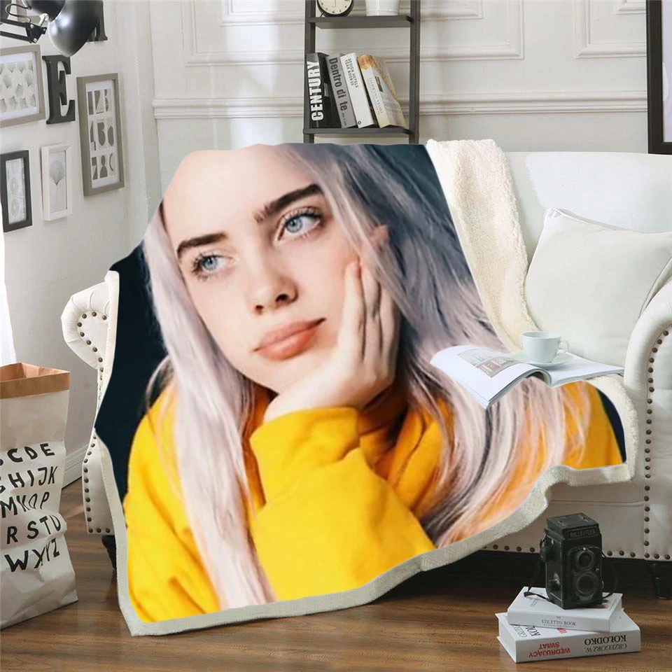 

billie eilish 3d printed fleece blanket for Beds Hiking Picnic Thick Quilt Fashionable Bedspread Sherpa Throw Blanket style-5